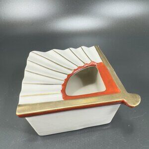 Vintage Oriental Ceramic Fan Shaped Trinket Box Astras Holder Container Marked
